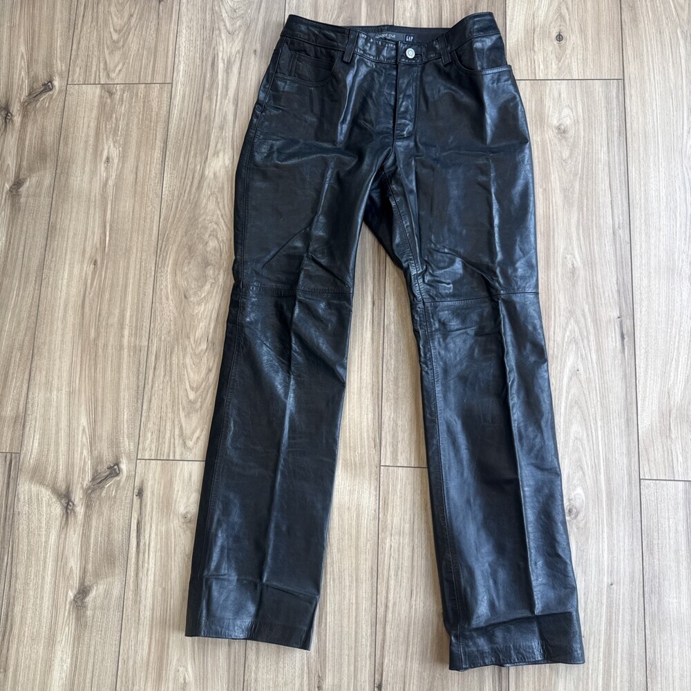 Vintage Y2K 2000 Gap Womens Size 6 Black Genuine Leather Boot Cut Pants Biker